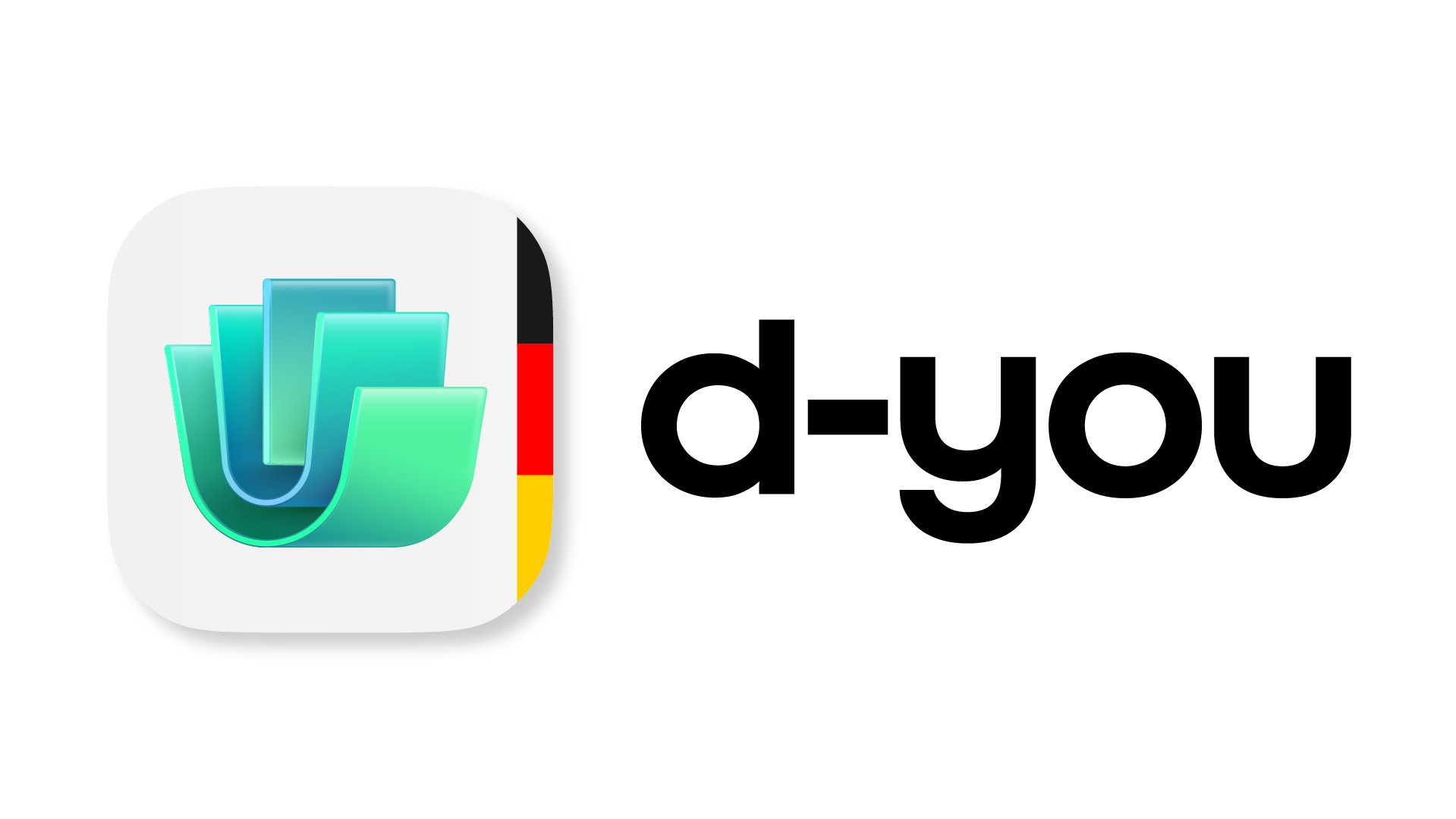 Logo der Wallet d-you mit grafischem Element, dass einer abstrakten Hand und Wallet gleicht sowie dem Schriftzug d-you. 